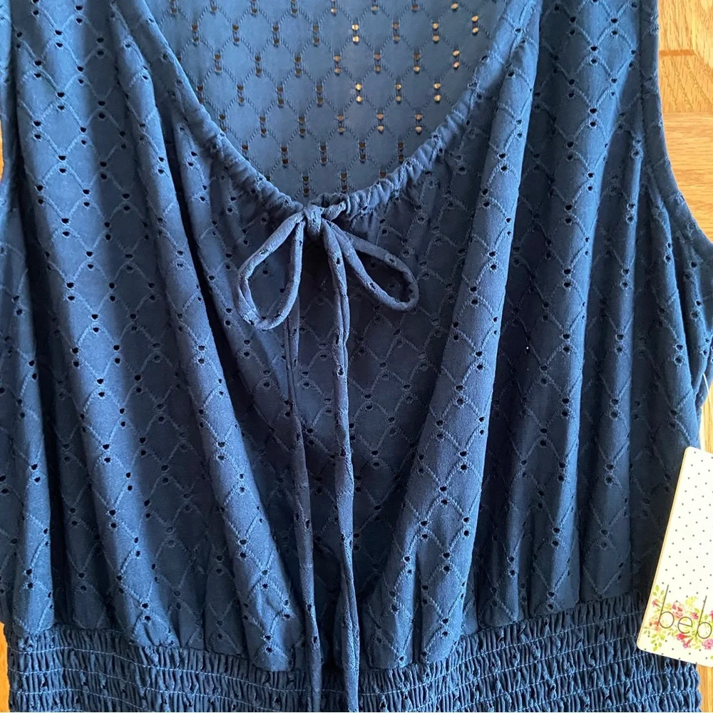 BEBOP Navy Tie Sleeveless Eyelet Fit + Flare lined dress -NWT -Size L (Large) - Picture 5 of 12